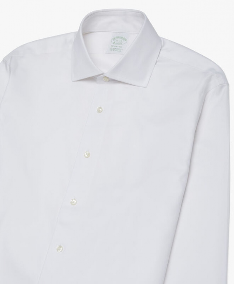 White Brooks Brothers Slim Fit White Non-Iron English Spread Collar Men Shirts | WEB-695482