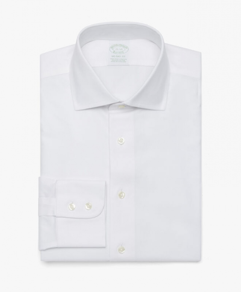 White Brooks Brothers Slim Fit White Non-Iron English Spread Collar Men Shirts | WEB-695482