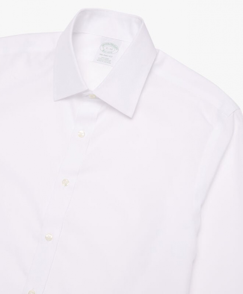 White Brooks Brothers Slim Fit White Non-Iron Ainsley Collar Men Shirts | KJT-936207