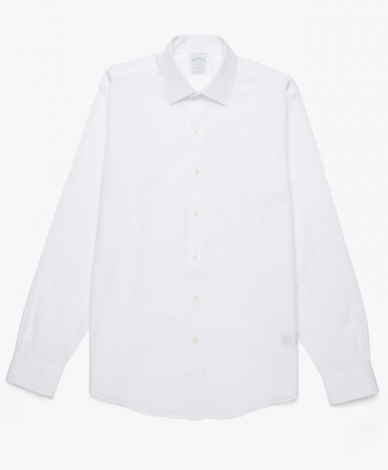 White Brooks Brothers Slim Fit White Non-Iron Ainsley Collar Men Shirts | YTA-315490