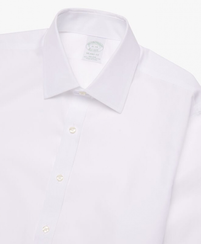 White Brooks Brothers Slim Fit White Non-Iron Ainsley Collar Men Shirts | YTA-315490