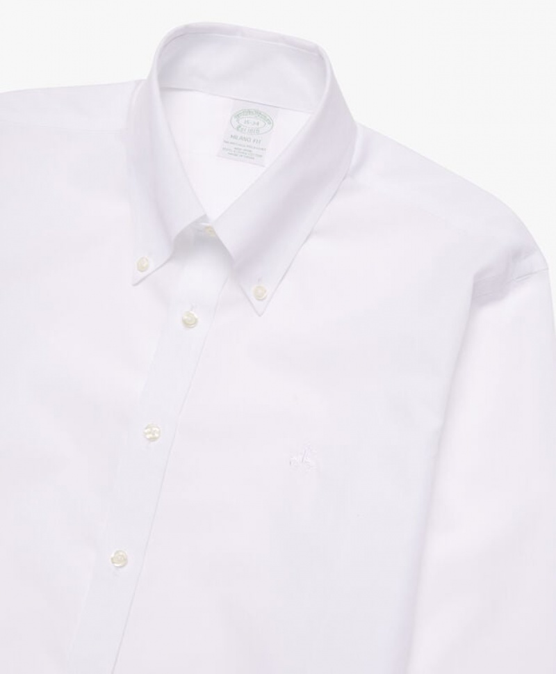 White Brooks Brothers Slim Fit White Non-Iron Button Down Men Shirts | BFZ-639428