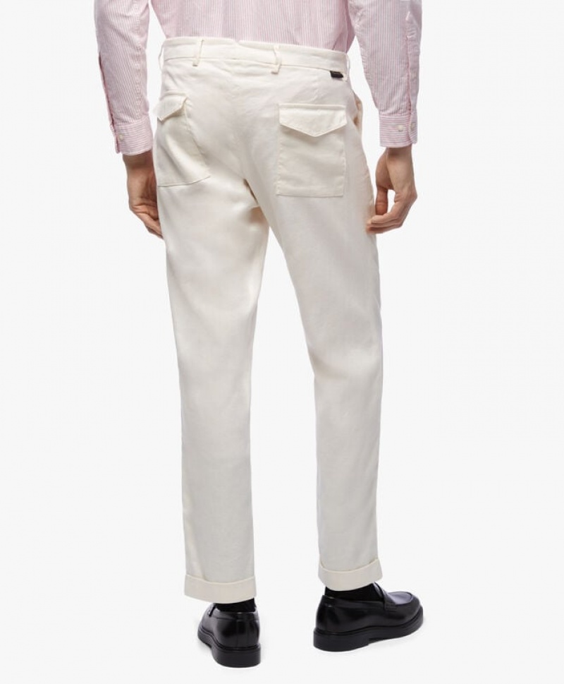 White Brooks Brothers Stretch Cotton-Linen Chinos Men Casual Pants | JGH-179260