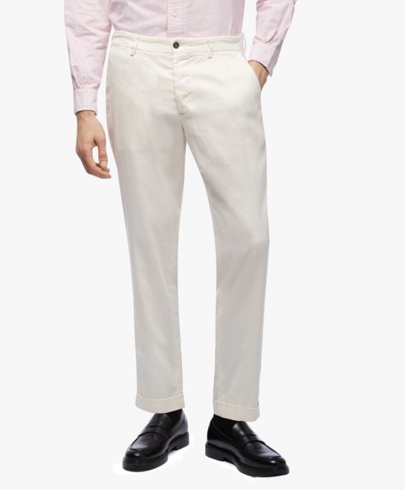 White Brooks Brothers Stretch Cotton-Linen Chinos Men Casual Pants | JGH-179260