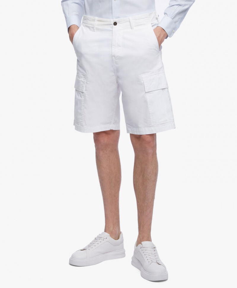 White Brooks Brothers Stretch Cotton Cargos Men Shorts | TLM-136740