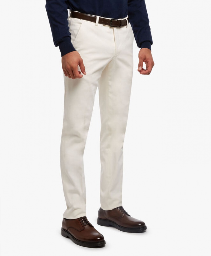 White Brooks Brothers Stretch Cotton Chinos Men Casual Pants | HLE-264013