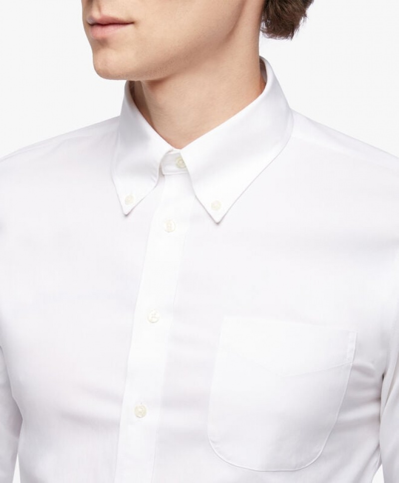 White Brooks Brothers Stretch White Non-Iron Pinpoint Button Down Men Shirts | QAO-730145