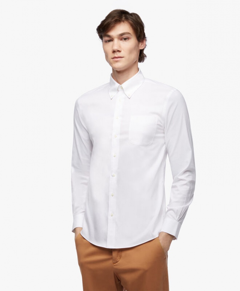 White Brooks Brothers Stretch White Non-Iron Pinpoint Button Down Men Shirts | QAO-730145