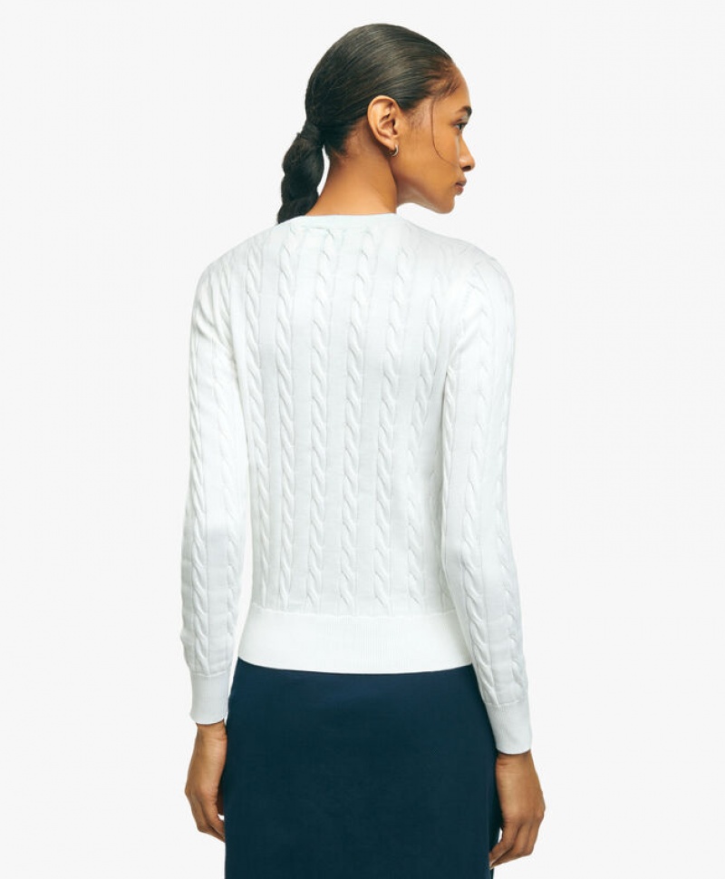 White Brooks Brothers Supima Cotton Cable Women Sweaters | VIR-803547