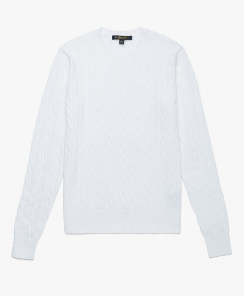 White Brooks Brothers Supima Cotton Cable Women Sweaters | VIR-803547