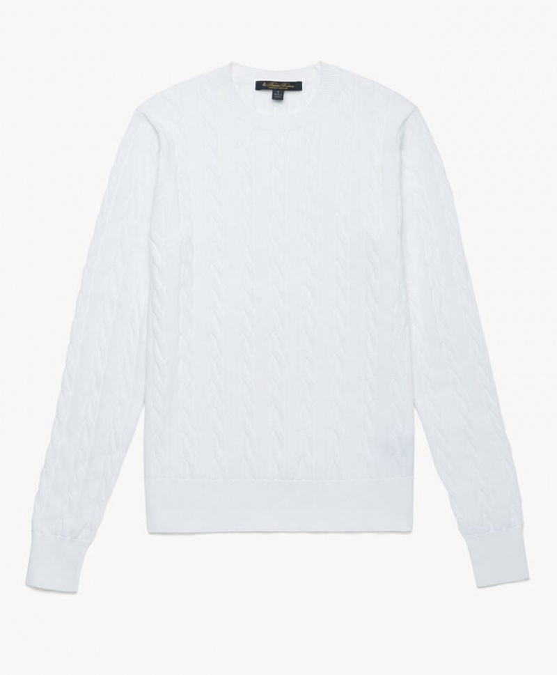 White Brooks Brothers Supima Cotton Cable Women Sweaters | VIR-803547