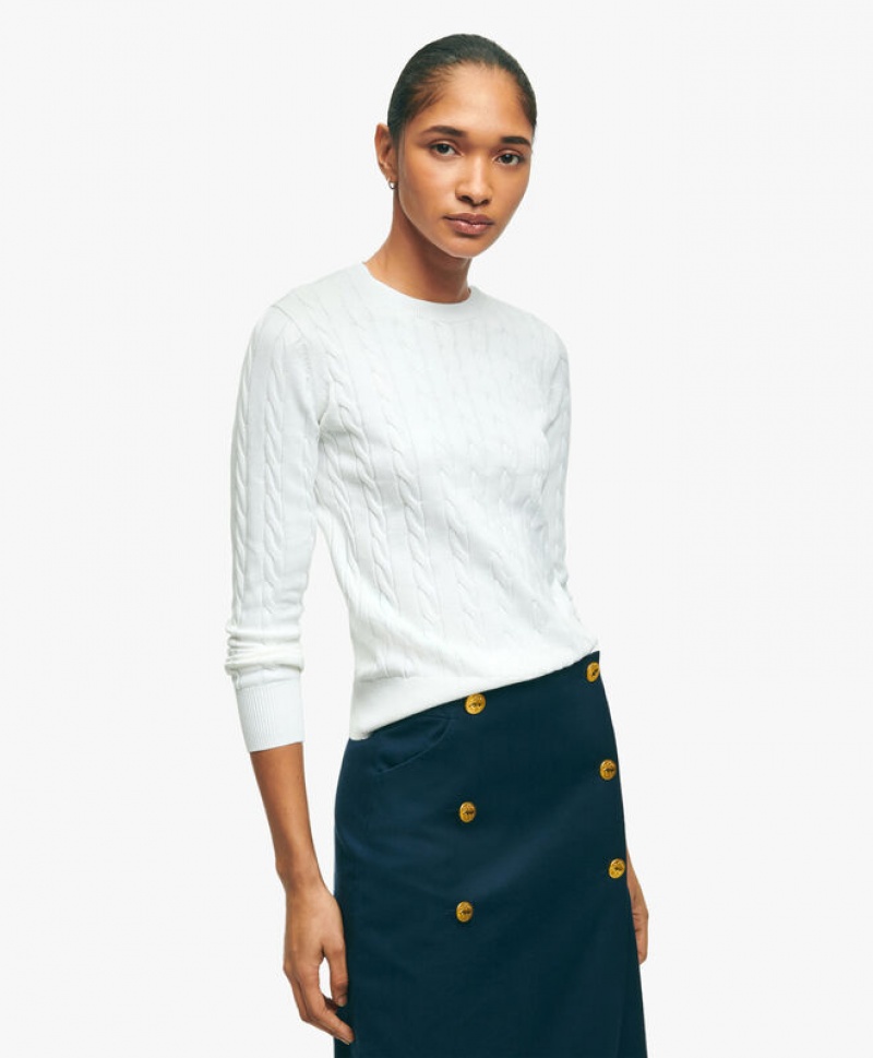 White Brooks Brothers Supima Cotton Cable Women Sweaters | VIR-803547