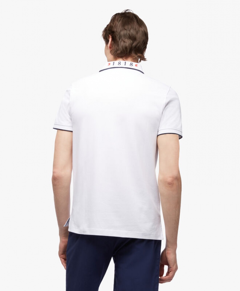 White Brooks Brothers Supima Cotton Slim-Fit Golden Fleece Tipped Men Polo | OKL-892736