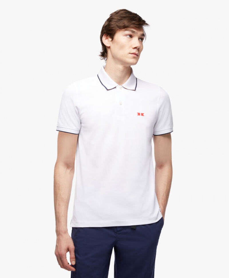 White Brooks Brothers Supima Cotton Slim-Fit Golden Fleece Tipped Men Polo | OKL-892736