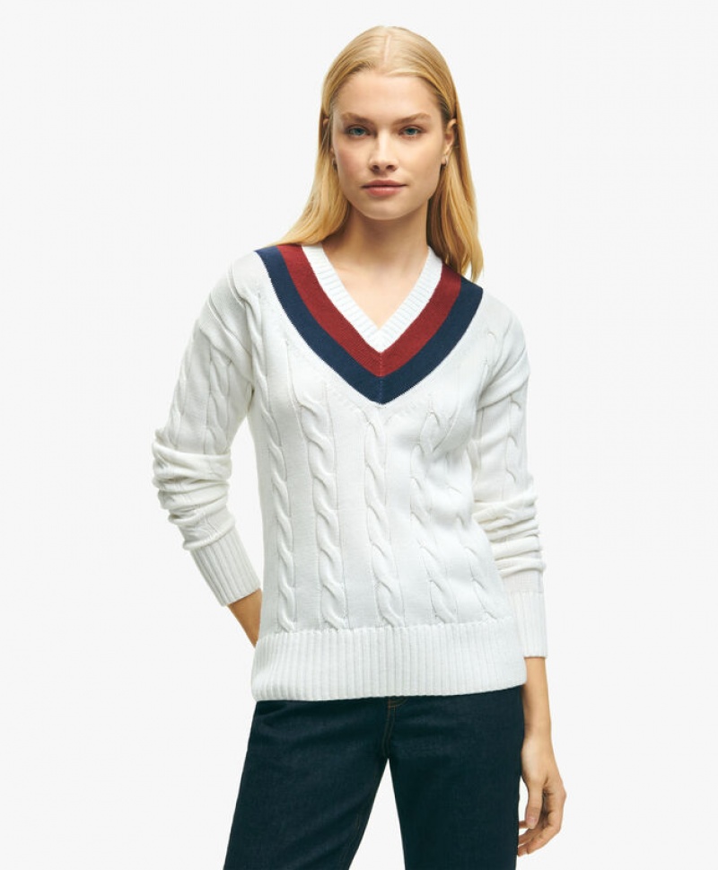 White Brooks Brothers Supima Cotton Tennis Women Sweaters | SWD-128936