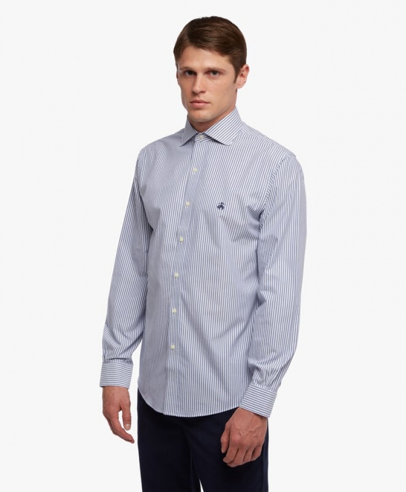 White / Blue Brooks Brothers Regular Fit Blue Spread Collar Men Shirts | YKJ-749281