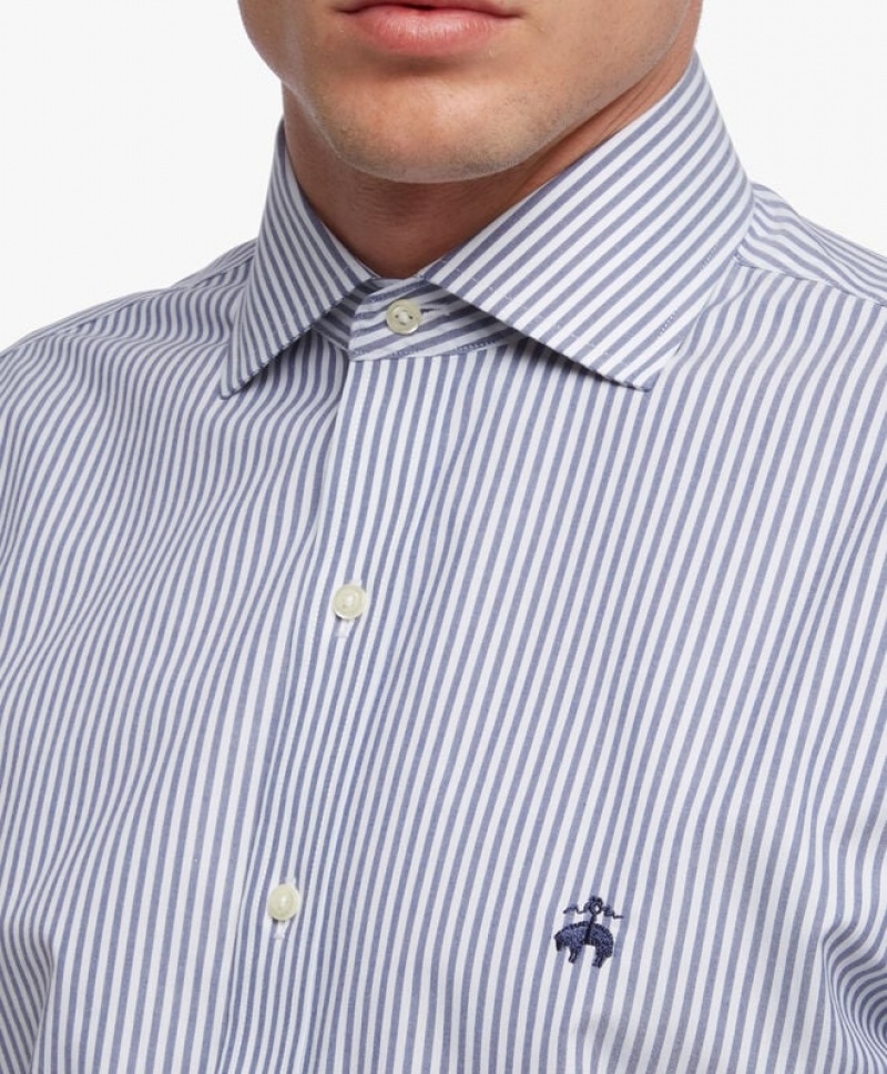 White / Blue Brooks Brothers Regular Fit Blue Spread Collar Men Shirts | YKJ-749281