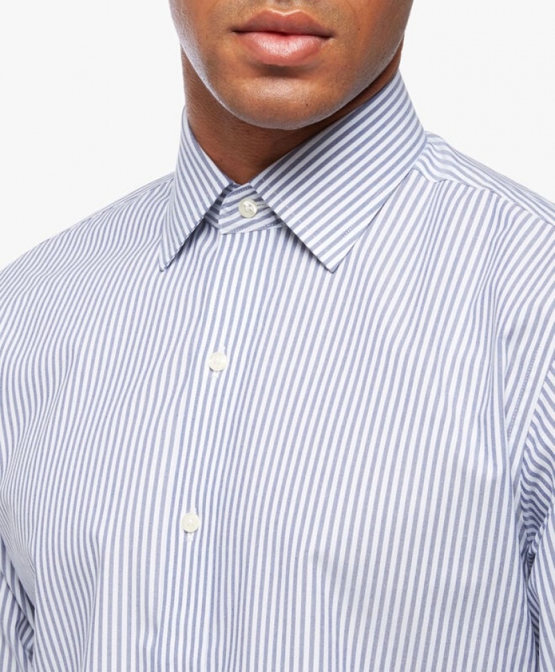 White / Grey Brooks Brothers Regular Fit Blue Non-Iron Ainsley Collar Men Shirts | FUB-714386