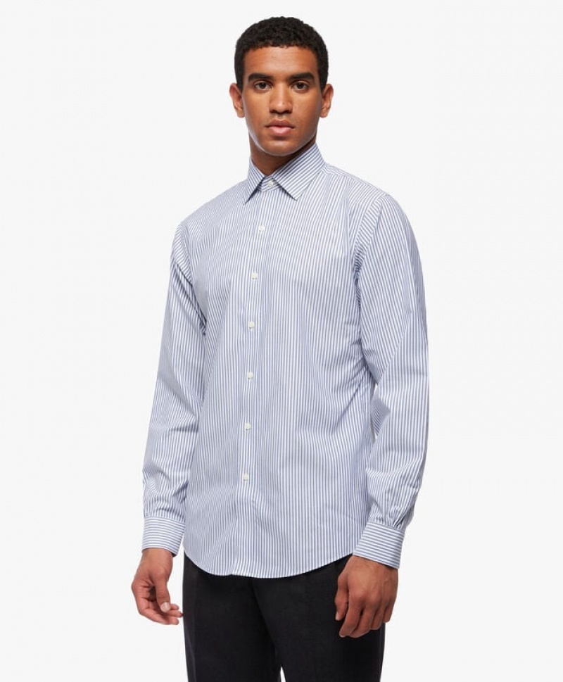 White / Grey Brooks Brothers Regular Fit Blue Non-Iron Ainsley Collar Men Shirts | FUB-714386