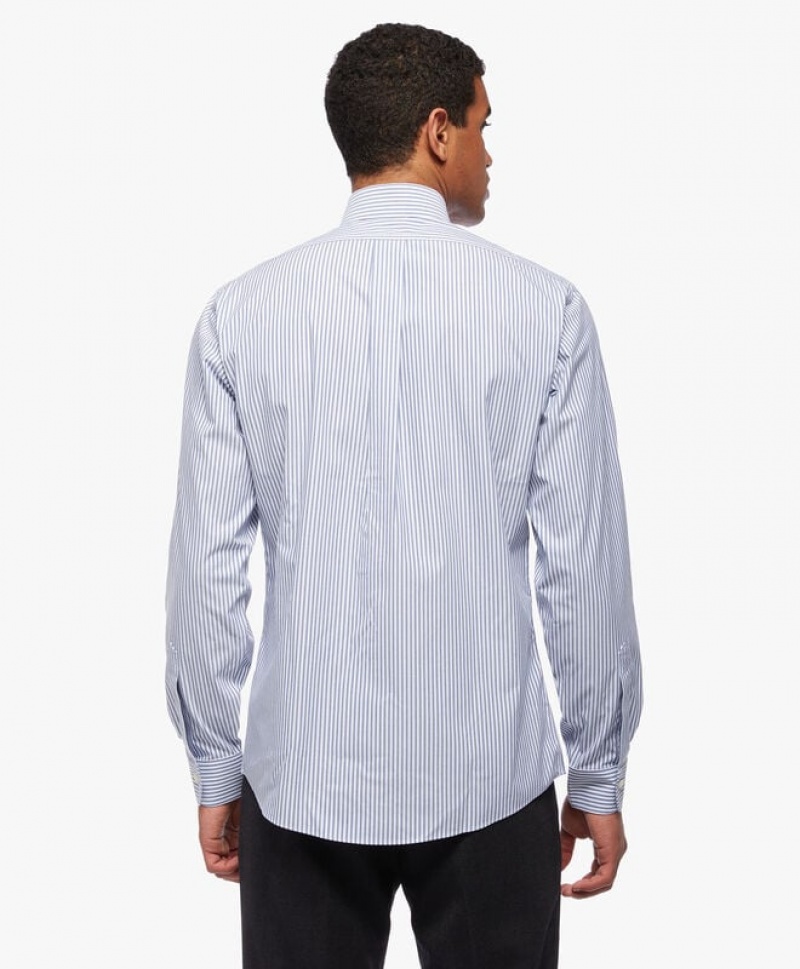 White / Grey Brooks Brothers Regular Fit Blue Non-Iron Ainsley Collar Men Shirts | FUB-714386