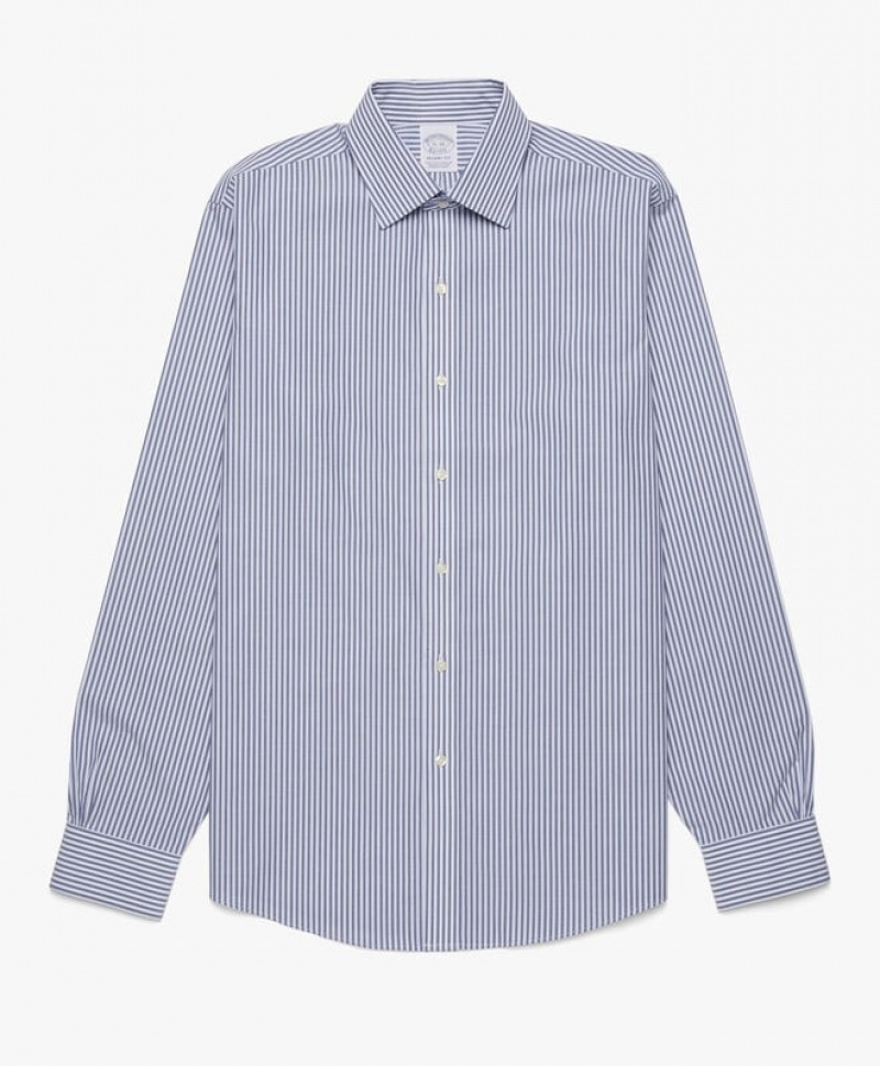 White / Grey Brooks Brothers Regular Fit Blue Non-Iron Ainsley Collar Men Shirts | FUB-714386