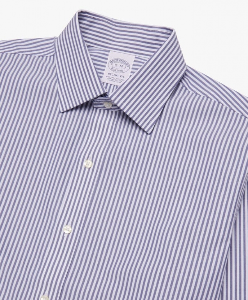 White / Grey Brooks Brothers Regular Fit Blue Non-Iron Ainsley Collar Men Shirts | FUB-714386