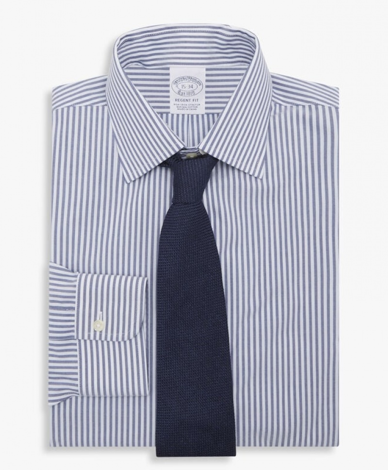 White / Grey Brooks Brothers Regular Fit Blue Non-Iron Ainsley Collar Men Shirts | FUB-714386