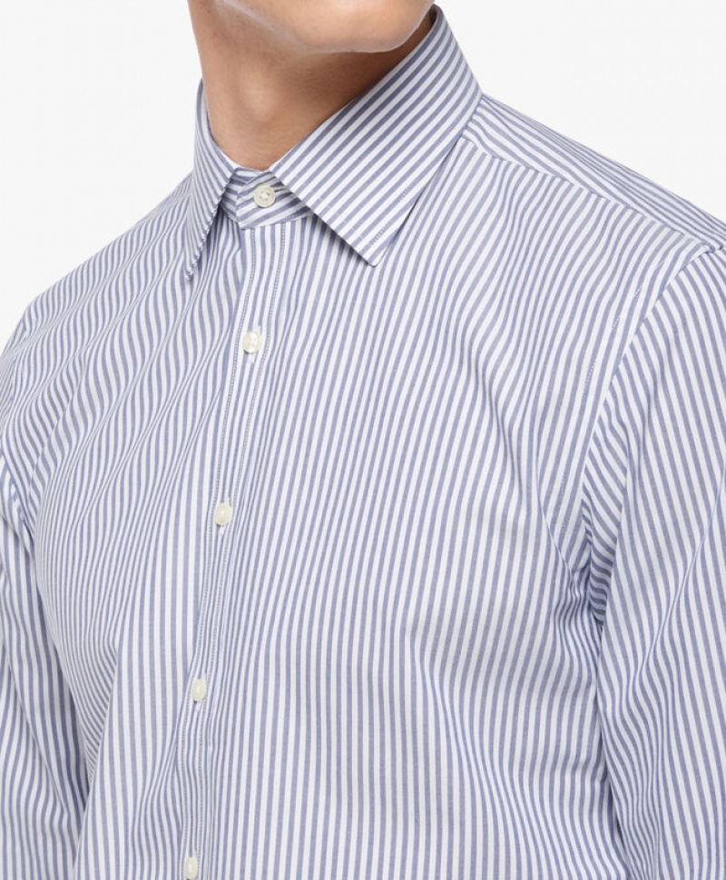 White / Grey Brooks Brothers Slim Fit Blue Non-Iron Ainsley Collar Men Shirts | TWX-352978