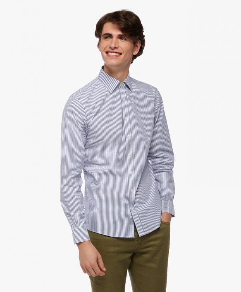 White / Grey Brooks Brothers Slim Fit Blue Non-Iron Ainsley Collar Men Shirts | TWX-352978