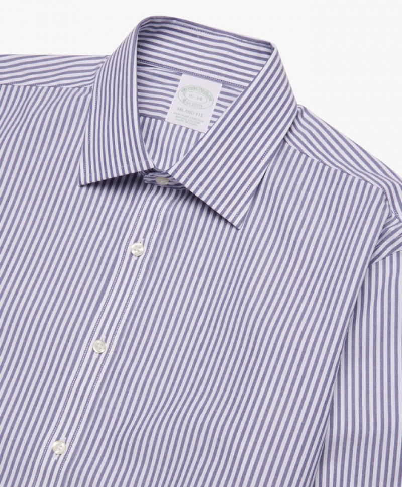 White / Grey Brooks Brothers Slim Fit Blue Non-Iron Ainsley Collar Men Shirts | TWX-352978