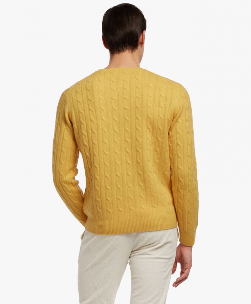 Yellow Brooks Brothers Cable-Knit Crew-Neck Men Sweaters | MGZ-651873