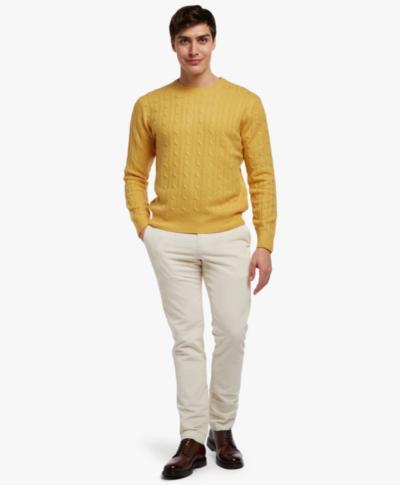 Yellow Brooks Brothers Cable-Knit Crew-Neck Men Sweaters | MGZ-651873