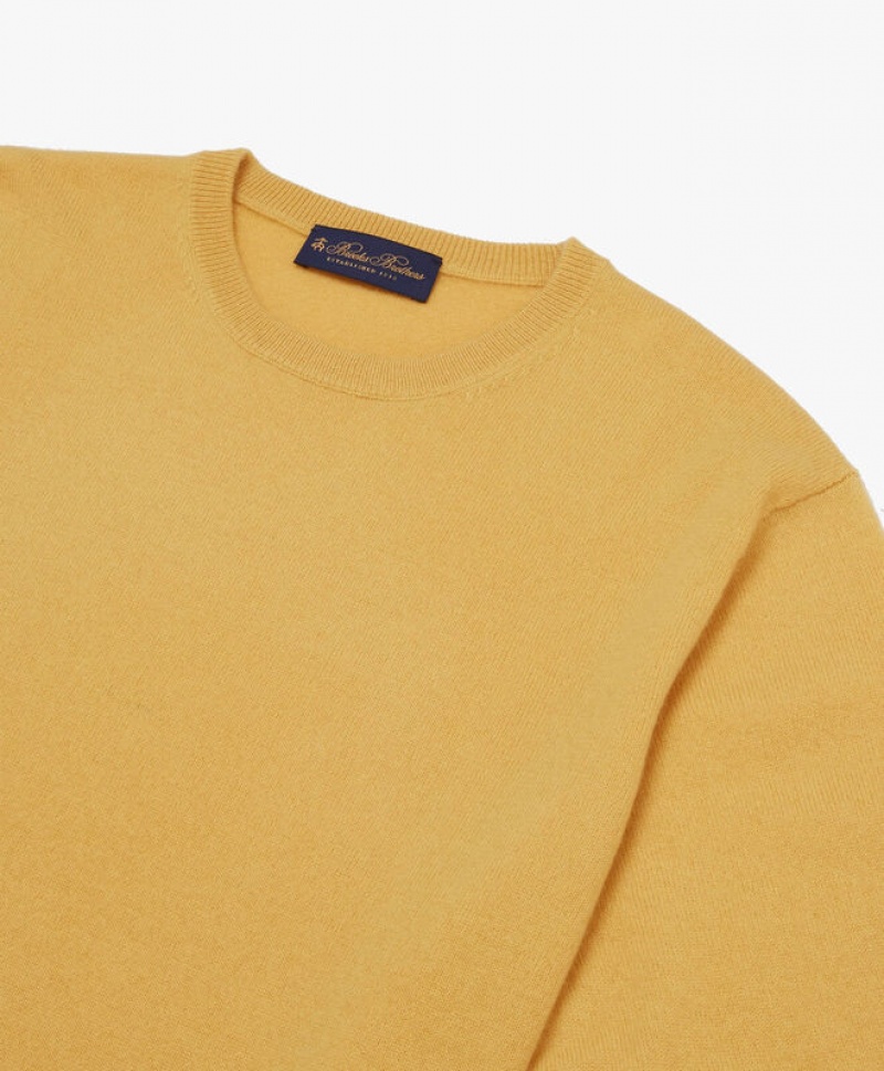 Yellow Brooks Brothers Cashmere Crew-Neck Men Sweaters | VXK-207931