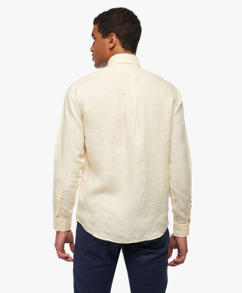 Yellow Brooks Brothers Regent regular fit Linen Men Shirts | OEC-817350