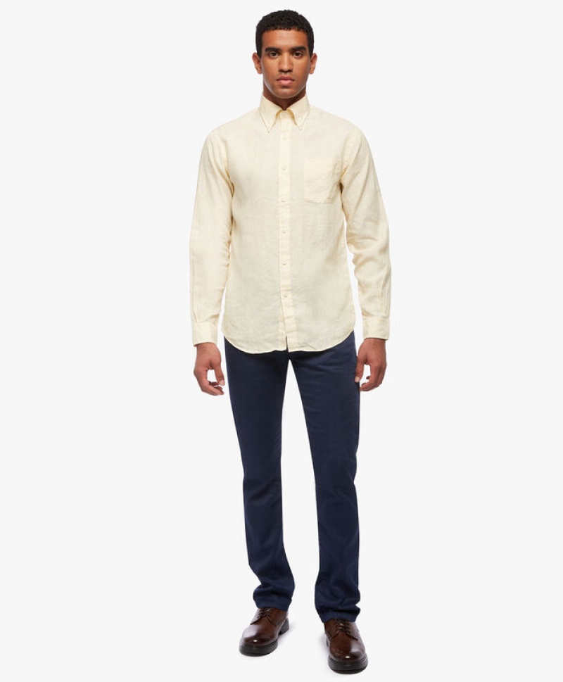 Yellow Brooks Brothers Regent regular fit Linen Men Shirts | OEC-817350