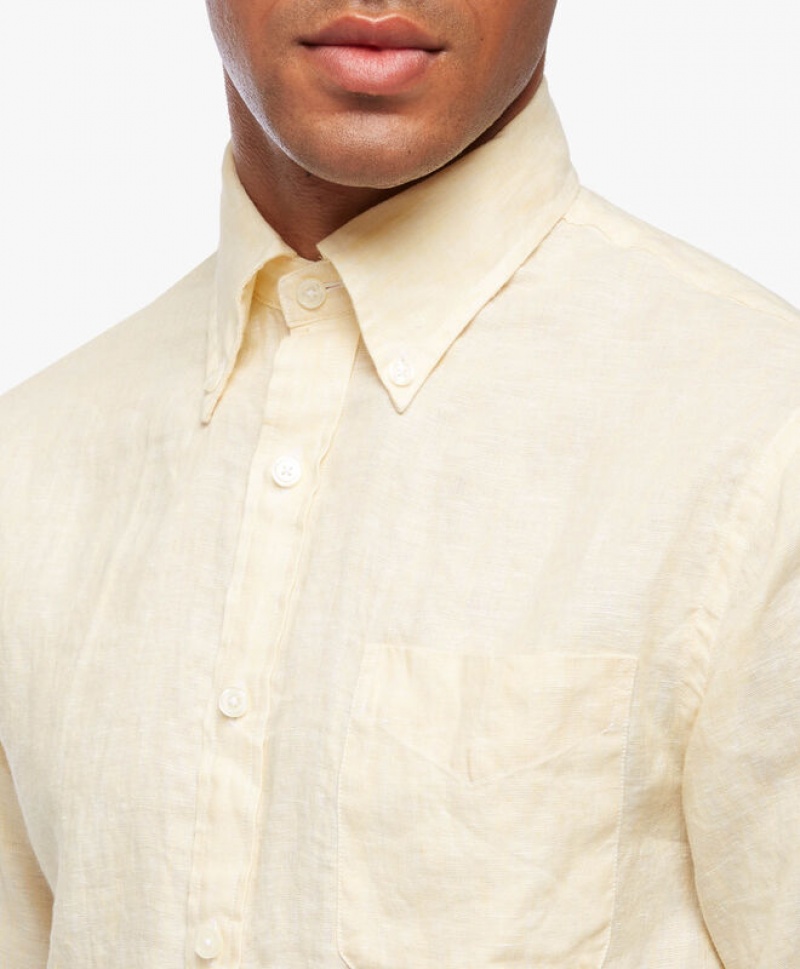 Yellow Brooks Brothers Regent regular fit Linen Men Shirts | OEC-817350