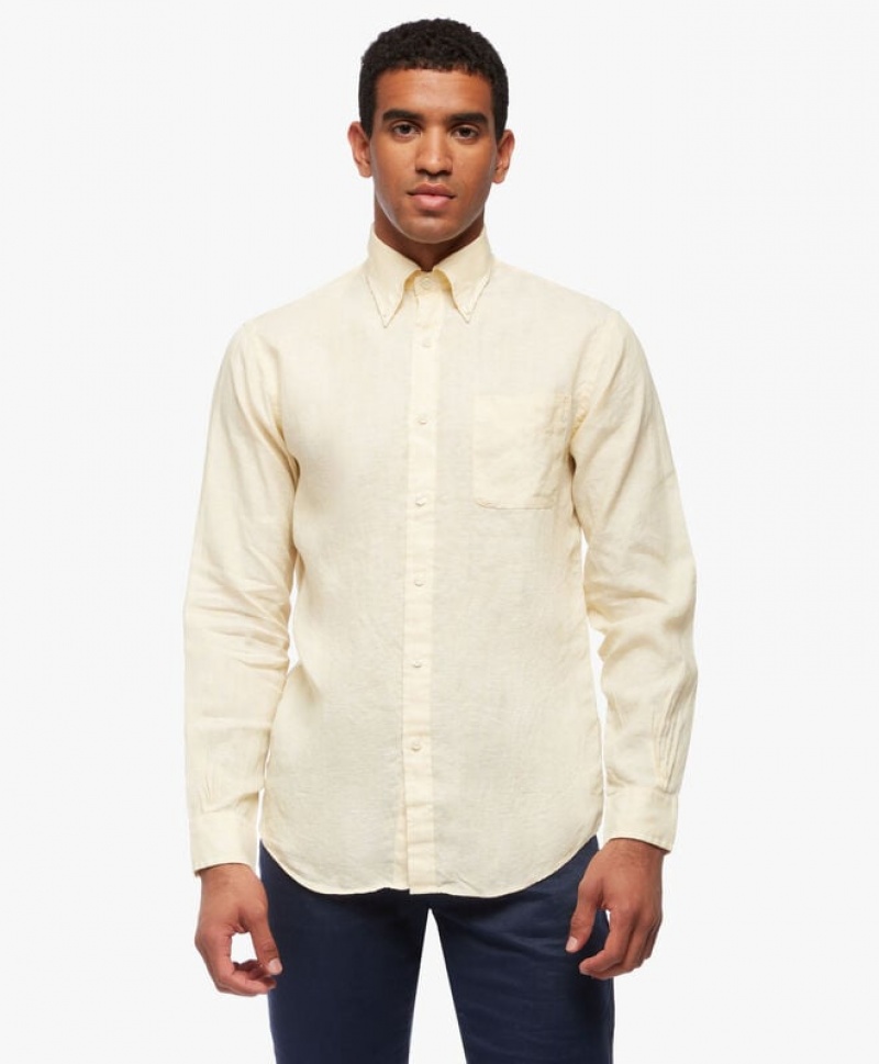 Yellow Brooks Brothers Regent regular fit Linen Men Shirts | OEC-817350